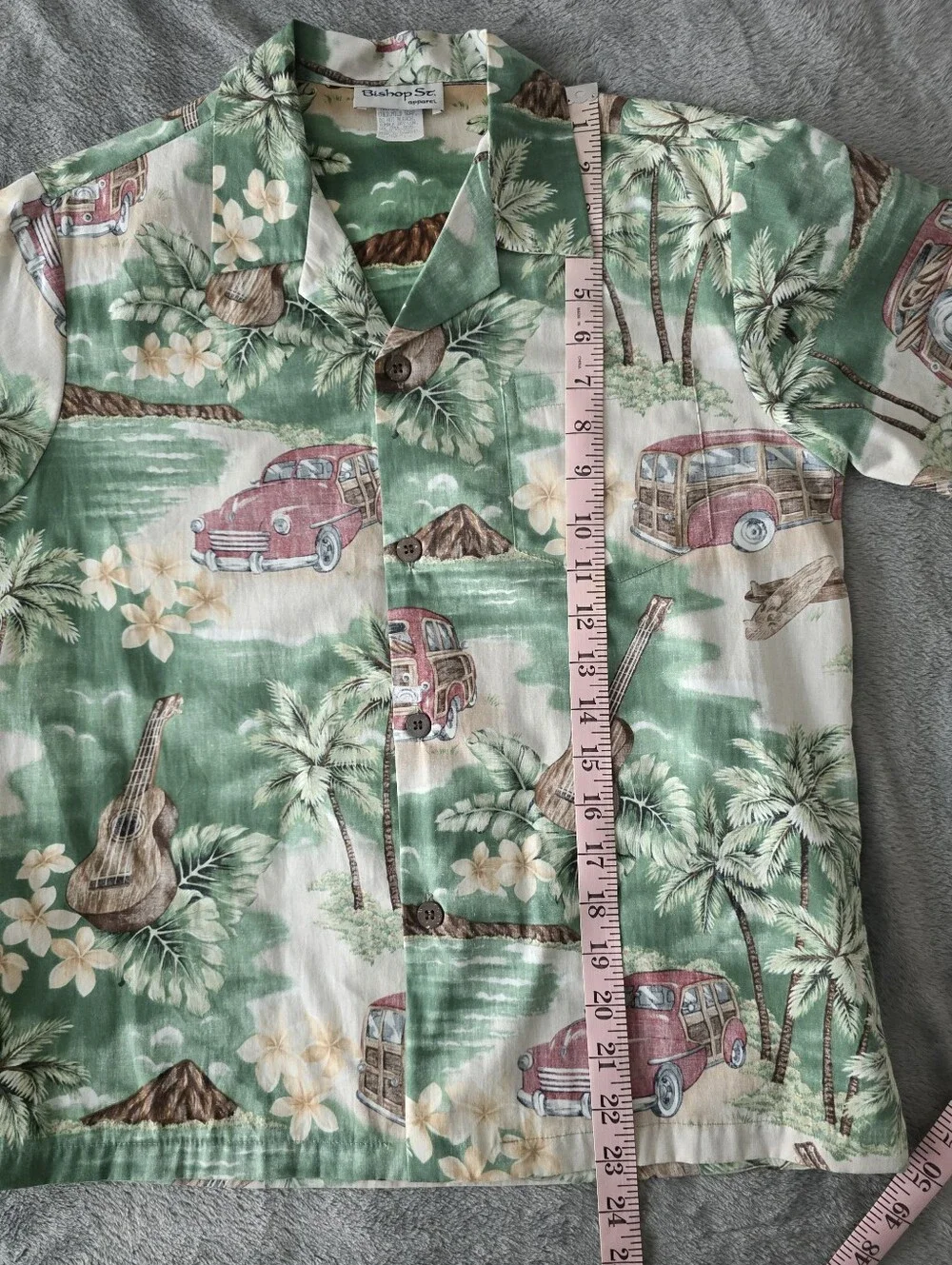 Vintage Bishop St Apparel Kids Hawaiian Shirt Woody Cars Ukulele Size 14